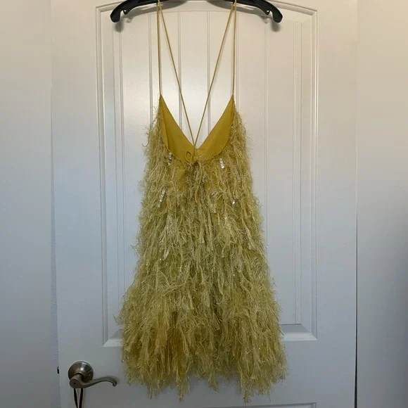 ASOS Yellow Feathered Mini Dress - Picture 8 of 10